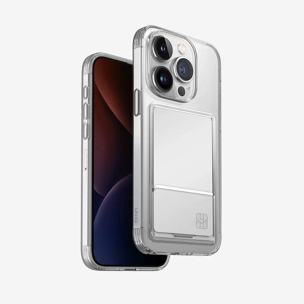 Удароустойчив силиконов (TPU) калъф с джоб за кредитна карта за iPhone 15 Pro - Uniq AirFender ID Flexible Case (прозрачен) | JAR Computers Удароустойчив силиконов (TPU) калъф с джоб за кредитна карта за iPhone 15 Pro - Uniq AirFender ID Flexible Case (прозрачен)