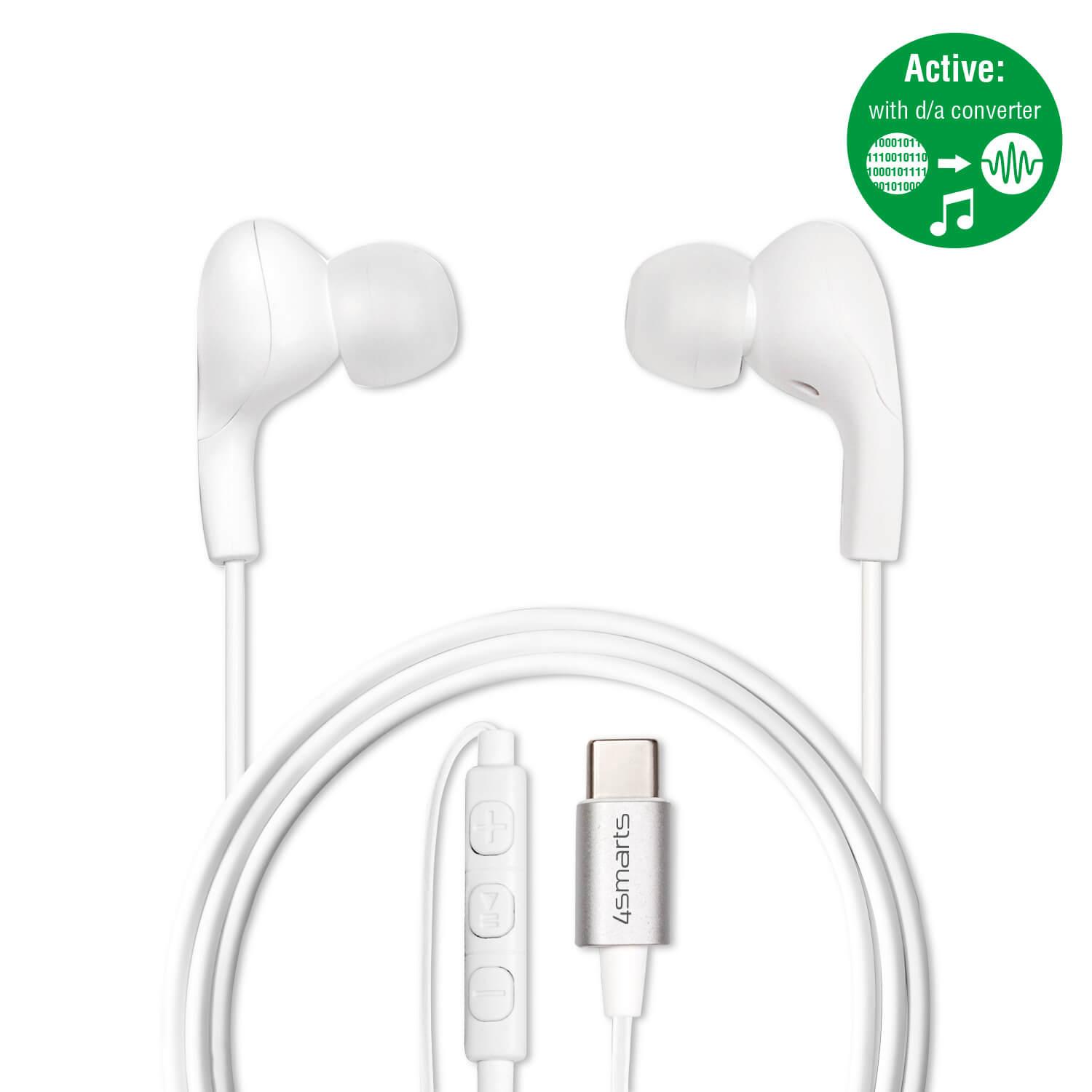 Активни слушалки с USB-C кабел, управление на звука и микрофон (бял) - 4smarts Active In-Ear Stereo Headset Melody Digital USB-C | JAR Computers Активни слушалки с USB-C кабел, управление на звука и микрофон (бял) - 4smarts Active In-Ear Stereo Headset Melody Digital USB-C