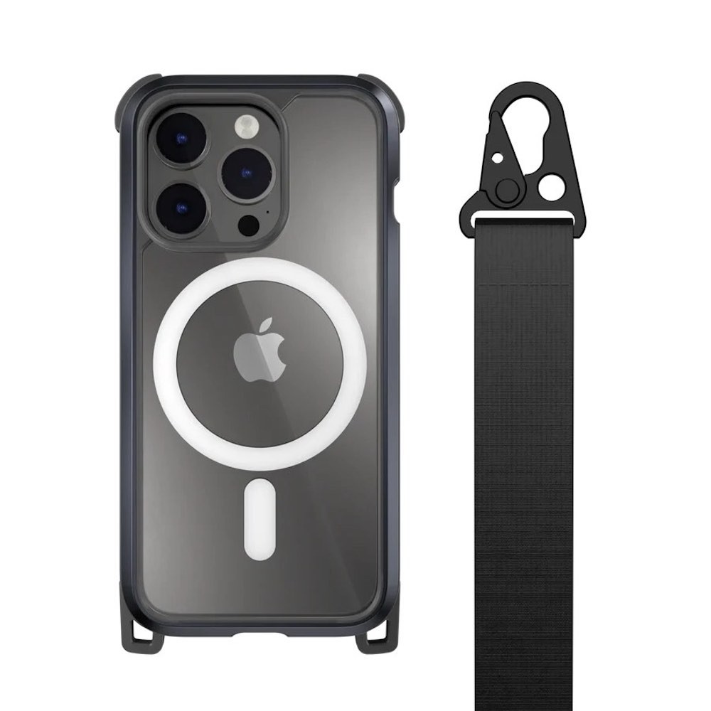 Mageasy Odyssey+ M Metal Black Case With Magsafe - удароустойчив хибриден кейс с Magsafe и връзка с карабинер за iPhone 14 Pro (черен) 