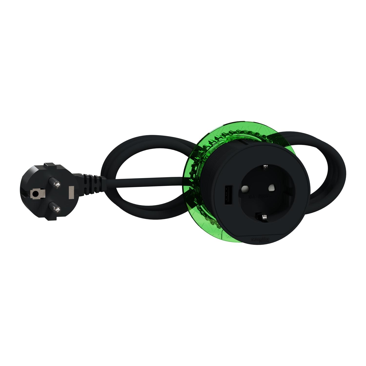 Модул мебел Ф60mm 2P+E Шуко USB A 5V 3.1A кабел 2m Антрацит XS Unica System+ - Schneider Electric Unica System+ INS44005 | JAR Computers Модул мебел Ф60mm 2P+E Шуко USB A 5V 3.1A кабел 2m Антрацит XS Unica System+ - Schneider Electric Unica System+ INS44005
