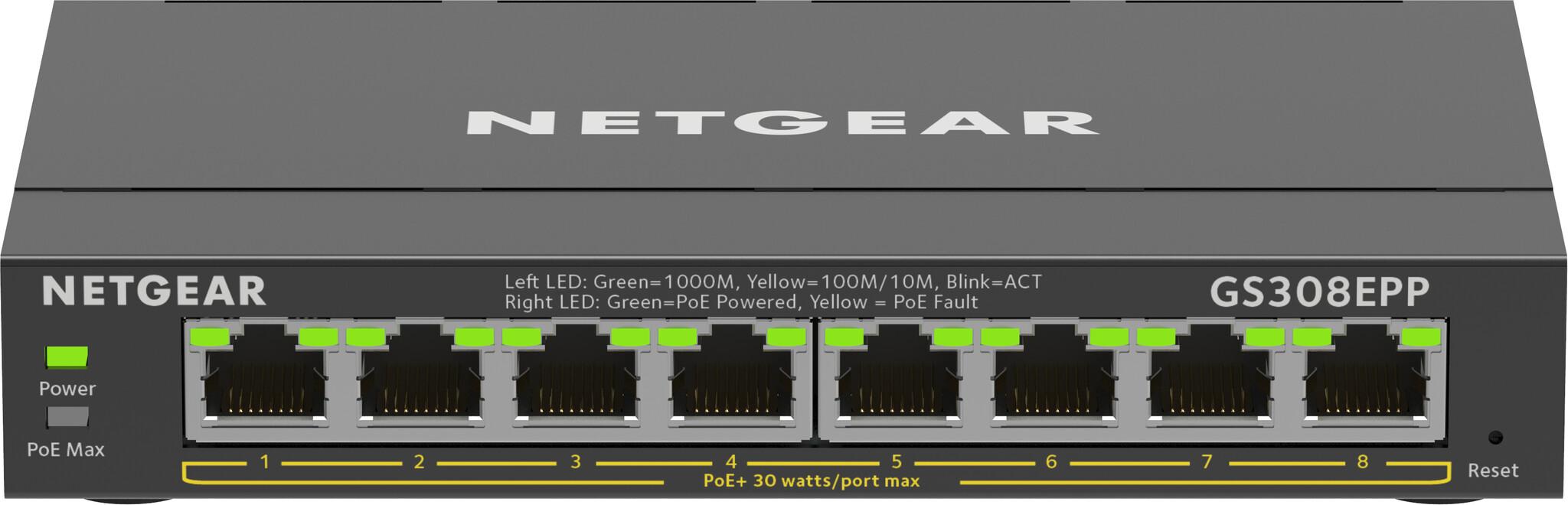 NETGEAR GS308EPP Управляем L2/L3 Gigabit Ethernet (10/100/1000) Захранване по Ethernet (PoE) Черен | JAR Computers NETGEAR GS308EPP Управляем L2/L3 Gigabit Ethernet (10/100/1000) Захранване по Ethernet (PoE) Черен