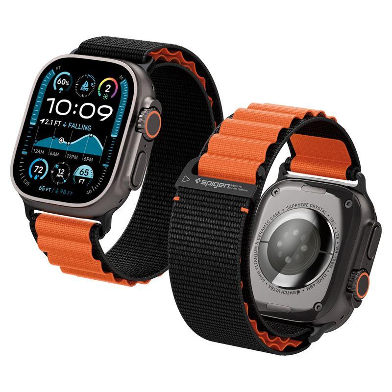 Текстилна каишка за Apple Watch 42мм, 44мм, 45мм, 46мм, Ultra, Ultra 2, Ultra 3 49мм - Spigen Fabric Band (hook) (черен-оранжев) | JAR Computers Текстилна каишка за Apple Watch 42мм, 44мм, 45мм, 46мм, Ultra, Ultra 2, Ultra 3 49мм - Spigen Fabric Band (hook) (черен-оранжев)