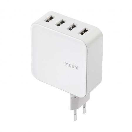 Захранване с 4 x USB изхода за мобилни телефони и таблети - Moshi ProGeo 4-Port USB Wall Charger (35W) (бял) | JAR Computers Захранване с 4 x USB изхода за мобилни телефони и таблети - Moshi ProGeo 4-Port USB Wall Charger (35W) (бял)