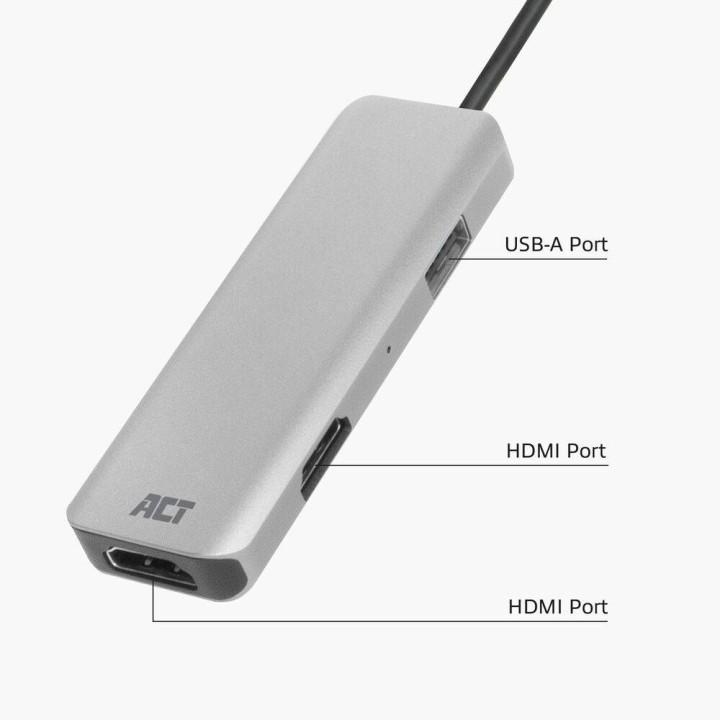 ACT AC7013 USB-C хъб 2x HDMI + 1x USB-A Multiport адаптер, 4K, MST, 12 см | JAR Computers ACT AC7013 USB-C хъб 2x HDMI + 1x USB-A Multiport адаптер, 4K, MST, 12 см