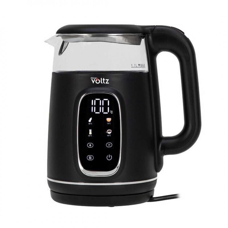Електрическа кана Oliver Voltz OV51230AF, 2200W, 1.7 л, 4 режима, 13 темп. настройки, LCD дисплей, Сензорен контрол, Черен/Сребрист