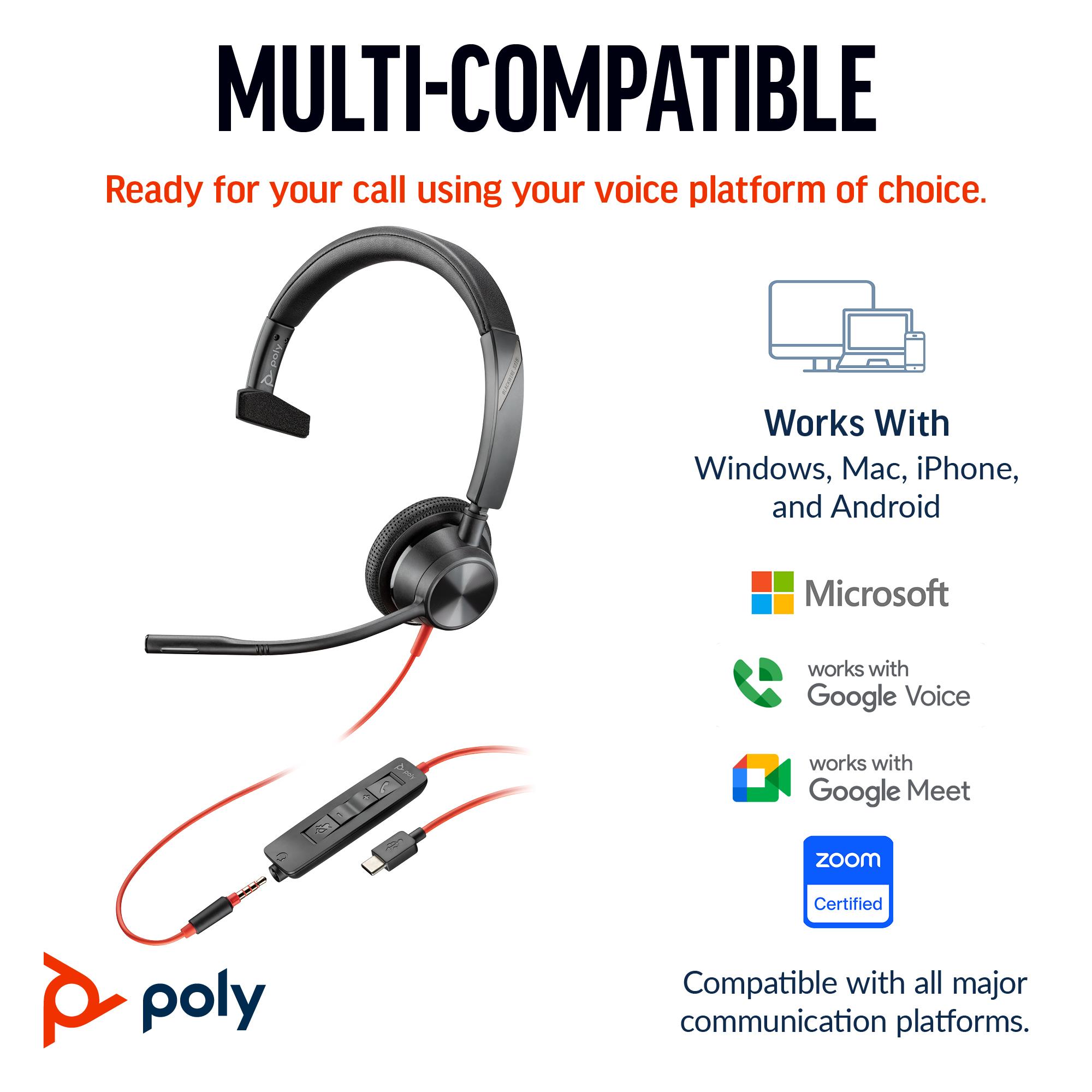 Poly Headset Blackwire 3315 / 8X217AA Black - PN 8X217AA | JAR Computers Poly Headset Blackwire 3315 / 8X217AA Black - PN 8X217AA