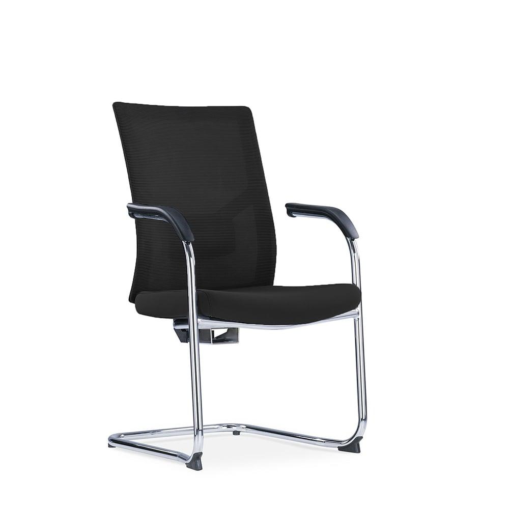 Посетителски стол RFG Snow Black M, дамаска и меш, до 120 kg, черна седалка, черна облегалка, 2 броя в комплект