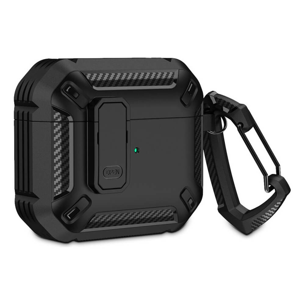 Tech-Protect X-Carbo Hybrid Case - хибриден удароустойчив кейс с карабинер за Apple Airpods Pro, Airpods Pro 2 (черен)
