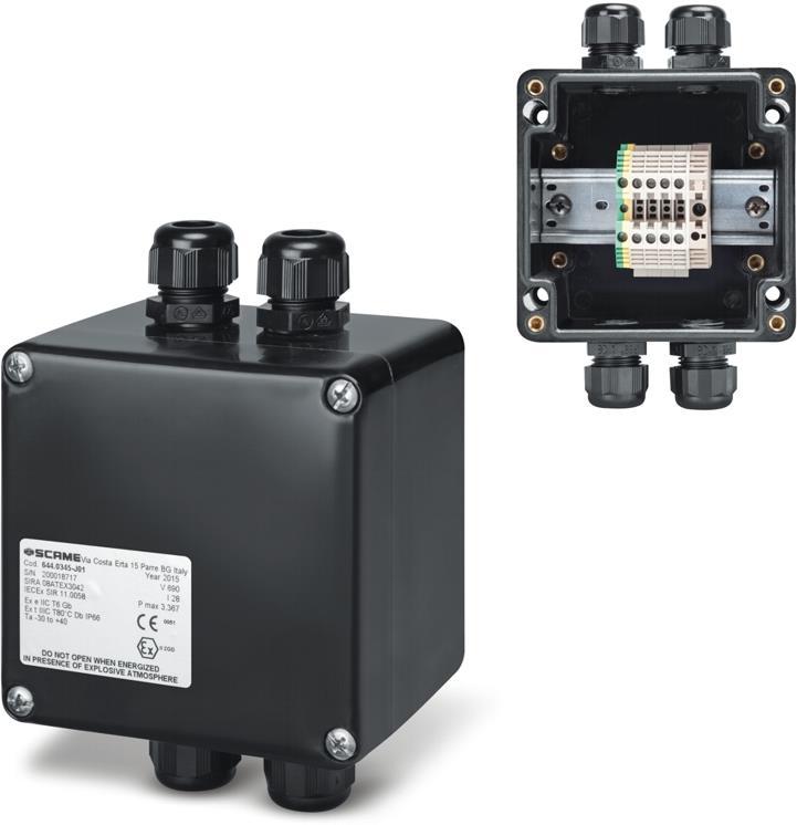 Кутия взривозащитена EX 122х120х90мм IP66, с 4х щуцера М20, 4xWDU 4,0mm², серия Zenith-P ЕX Scame | JAR Computers Кутия взривозащитена EX 122х120х90мм IP66, с 4х щуцера М20, 4xWDU 4,0mm², серия Zenith-P ЕX Scame