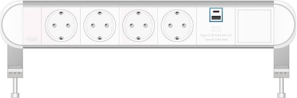 Модул Chroma 6M с 4х Шуко, USB тип A+C Power Delivery 65W и 1х празен модул, цвят Бял/Алуминий, ABL | JAR Computers Модул Chroma 6M с 4х Шуко, USB тип A+C Power Delivery 65W и 1х празен модул, цвят Бял/Алуминий, ABL