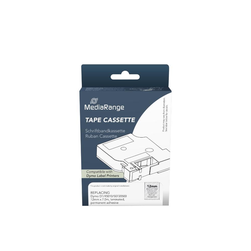 Ετικέτες Γενικής Χρήσης Mediarange (Dymo® D1/45010/S0720500) 12mm, 7m, Laminated and Permanent Adhesive, Black on Clear (MRDY45010)