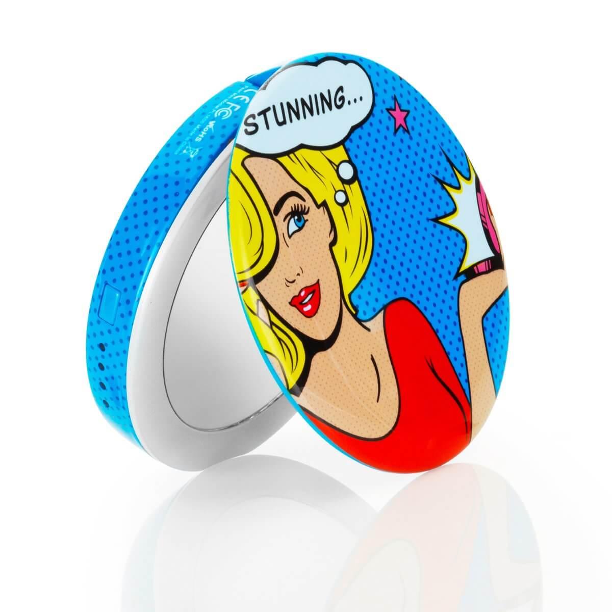 Джобна външна батерия с огледало и LED светлина - Hyper Comic Blond Pearl Mini Make-Up Mirror And Power Bank 1600mAh (син) | JAR Computers Джобна външна батерия с огледало и LED светлина - Hyper Comic Blond Pearl Mini Make-Up Mirror And Power Bank 1600mAh (син)