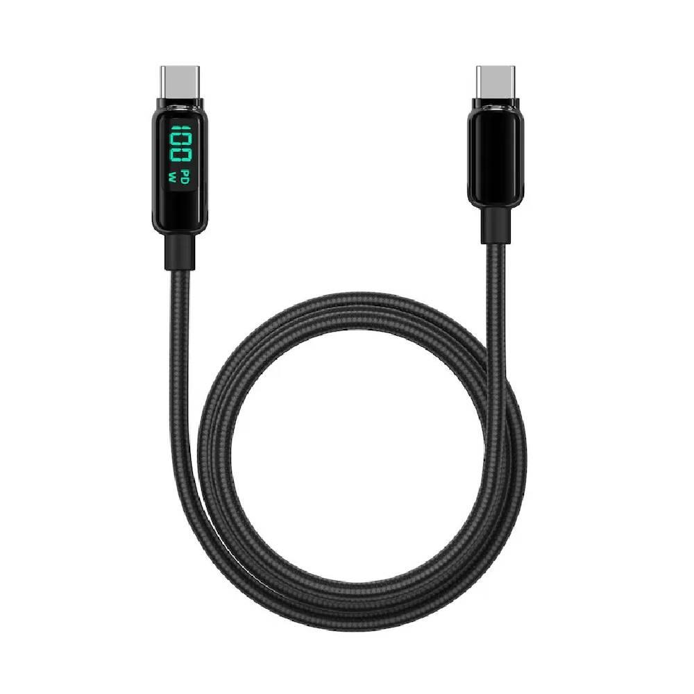 Lemontti USB Type-C към USB Type-C кабел с дисплей, 100W, 2 м, черен | JAR Computers Lemontti USB Type-C към USB Type-C кабел с дисплей, 100W, 2 м, черен