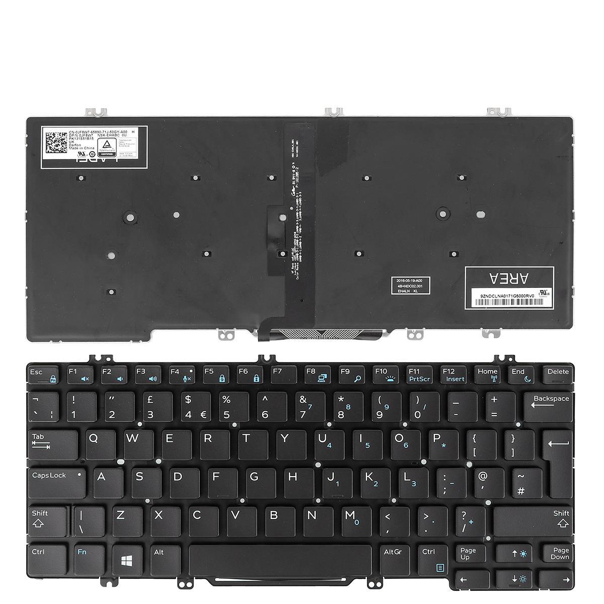 Клавиатура за лаптоп Dell Latitude E5280 E5289 E7280 E7390 Black Without Frame With Backlit UK / Черна Без Рамка с Подсветка (Голям Ентър)