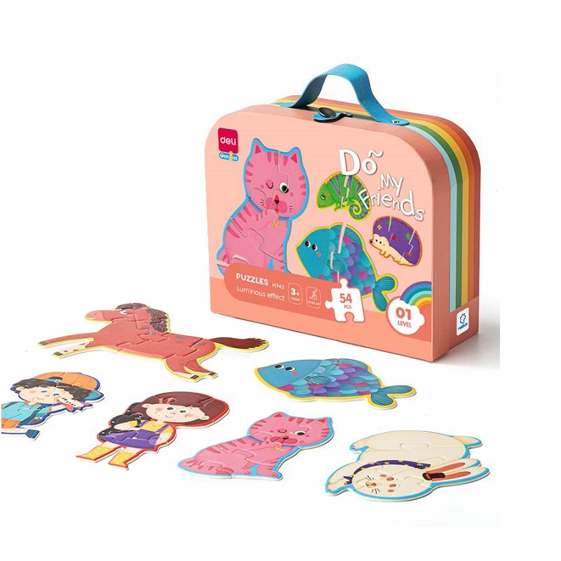 Комплект пъзели Deli Genius EH742, 3+ години, 12 бр, 54 части общо, луминисцентен ефект, в куфар | JAR Computers Комплект пъзели Deli Genius EH742, 3+ години, 12 бр, 54 части общо, луминисцентен ефект, в куфар