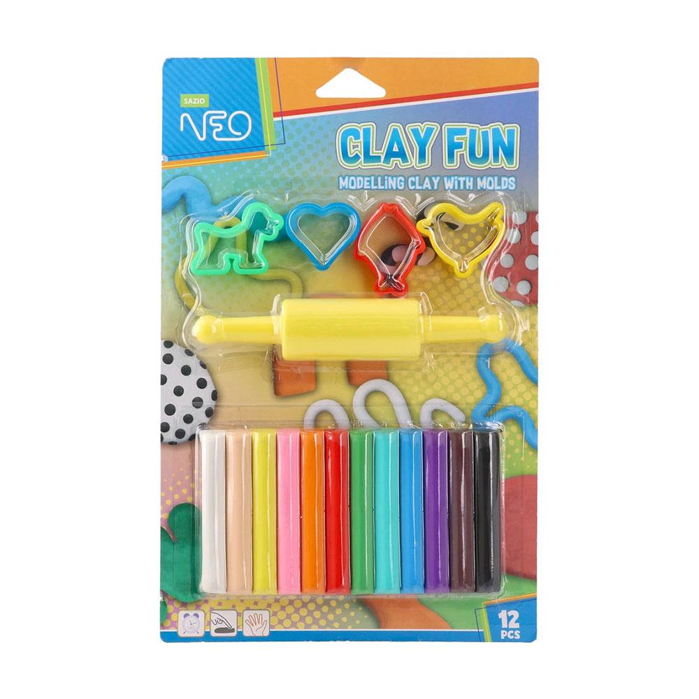 Пластилин Sazio Clay Fun, с формички, 180 g, 12 цвята | JAR Computers Пластилин Sazio Clay Fun, с формички, 180 g, 12 цвята