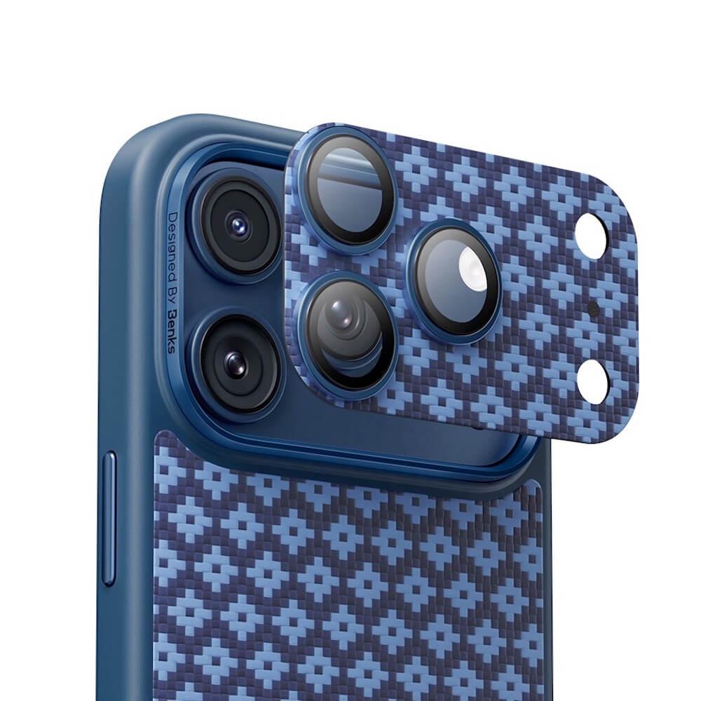 Предпазни стъклени лещи с цяла кевларна плочка за камерата на iPhone 17 Pro Max - Benks ArmorWarrior Aramid Lens Protector Tempered Glass (син) | JAR Computers Предпазни стъклени лещи с цяла кевларна плочка за камерата на iPhone 17 Pro Max - Benks ArmorWarrior Aramid Lens Protector Tempered Glass (син)
