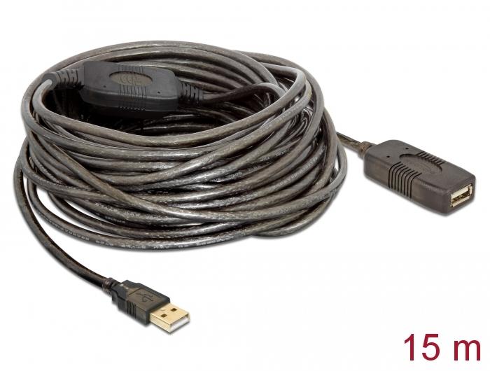 Удължителен кабел DeLock, USB-A женско - USB-A мъжко, USB 2.0, 15 м, Черен | JAR Computers Удължителен кабел DeLock, USB-A женско - USB-A мъжко, USB 2.0, 15 м, Черен