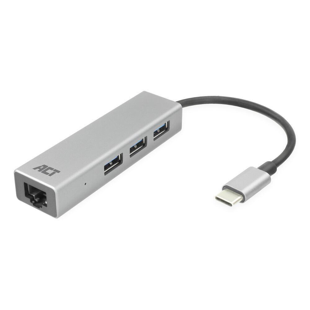 ACT AC7055 USB-C 3.0 Хъб (3× USB-A + Gigabit LAN), алуминиев корпус | JAR Computers ACT AC7055 USB-C 3.0 Хъб (3× USB-A + Gigabit LAN), алуминиев корпус