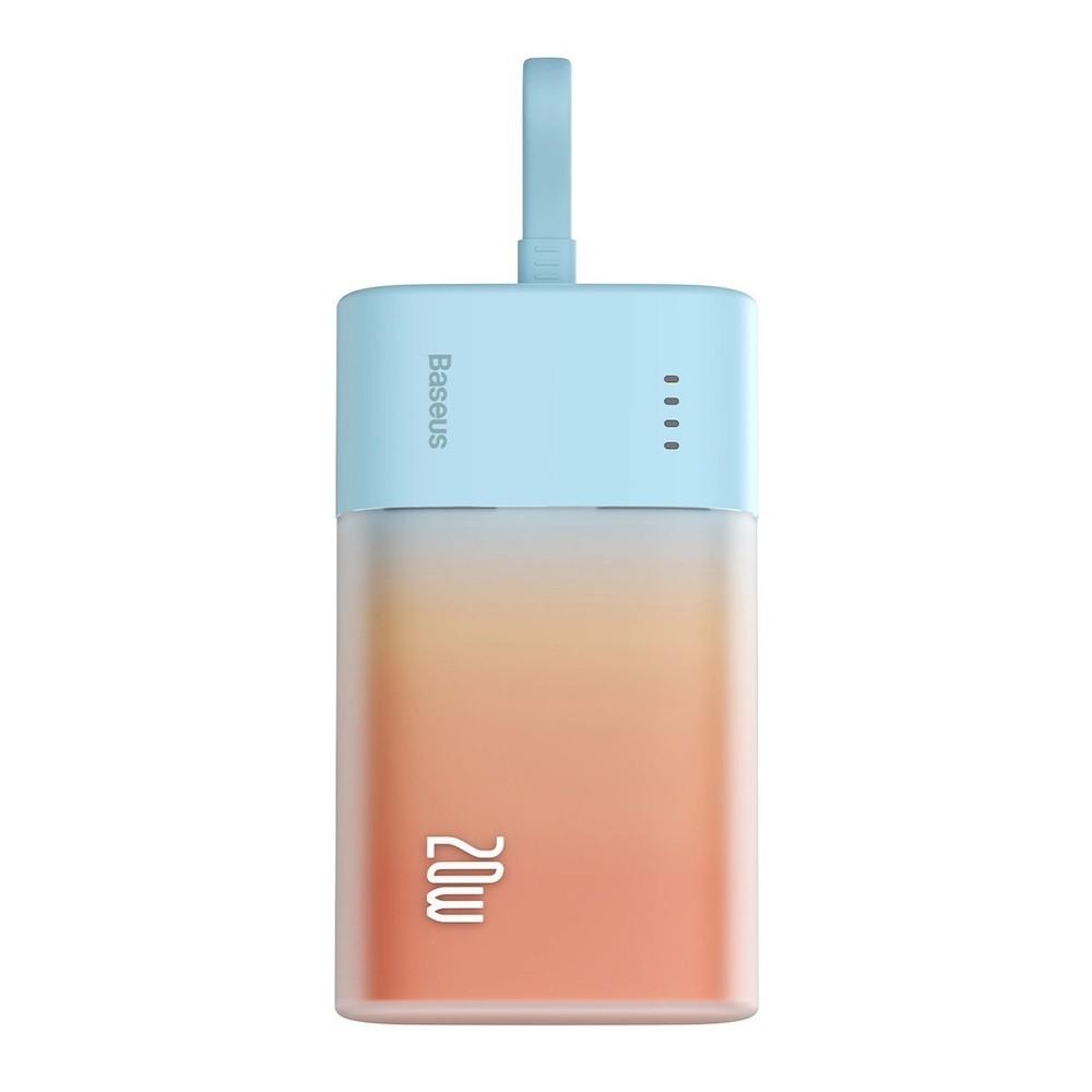 Baseus Popsicle Power Bank with Lightning Cable 20W 5200mAh - външна батерия 10000 mAh с вграден Lightning кабел и USB-C порт (син-оранжев)