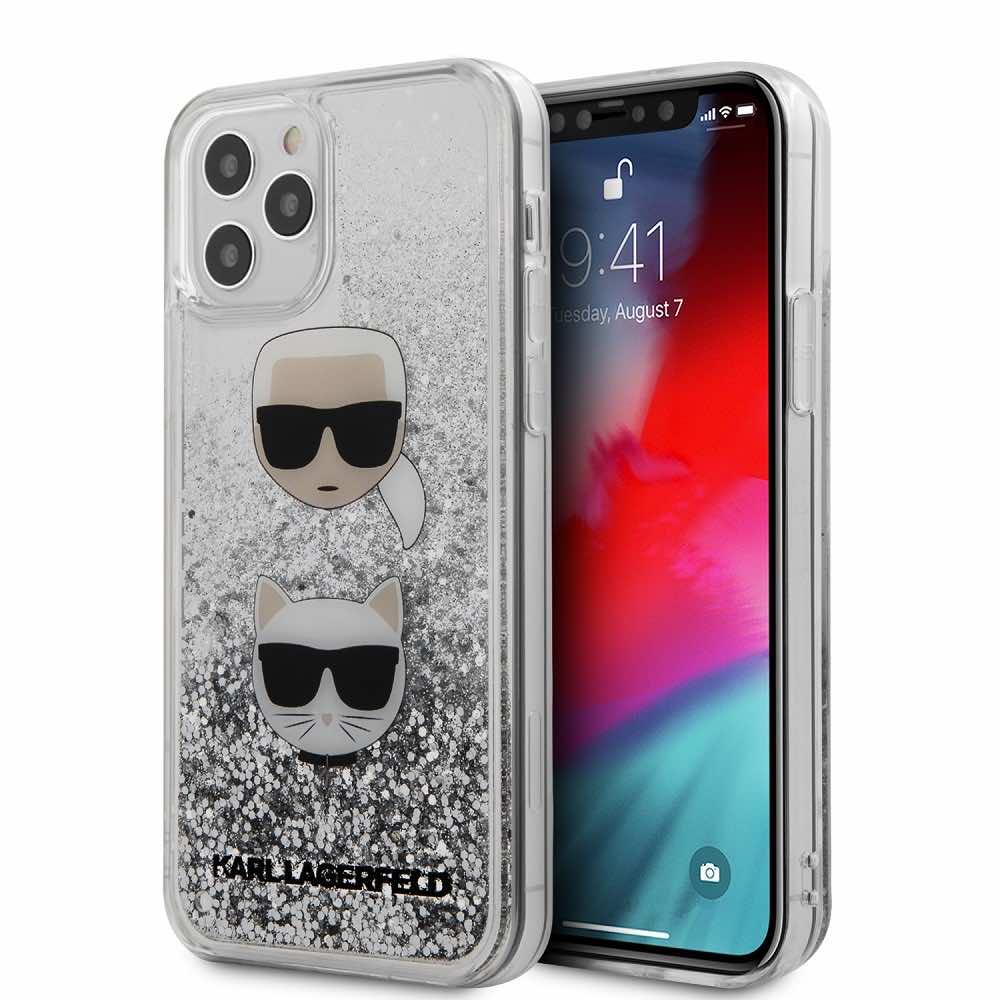 Дизайнерски кейс с висока защита за iPhone 12, iPhone 12 Pro - Karl Lagerfeld Liquid Glitter Karl & Choupette Heads Case (сребрист) | JAR Computers Дизайнерски кейс с висока защита за iPhone 12, iPhone 12 Pro - Karl Lagerfeld Liquid Glitter Karl & Choupette Heads Case (сребрист)
