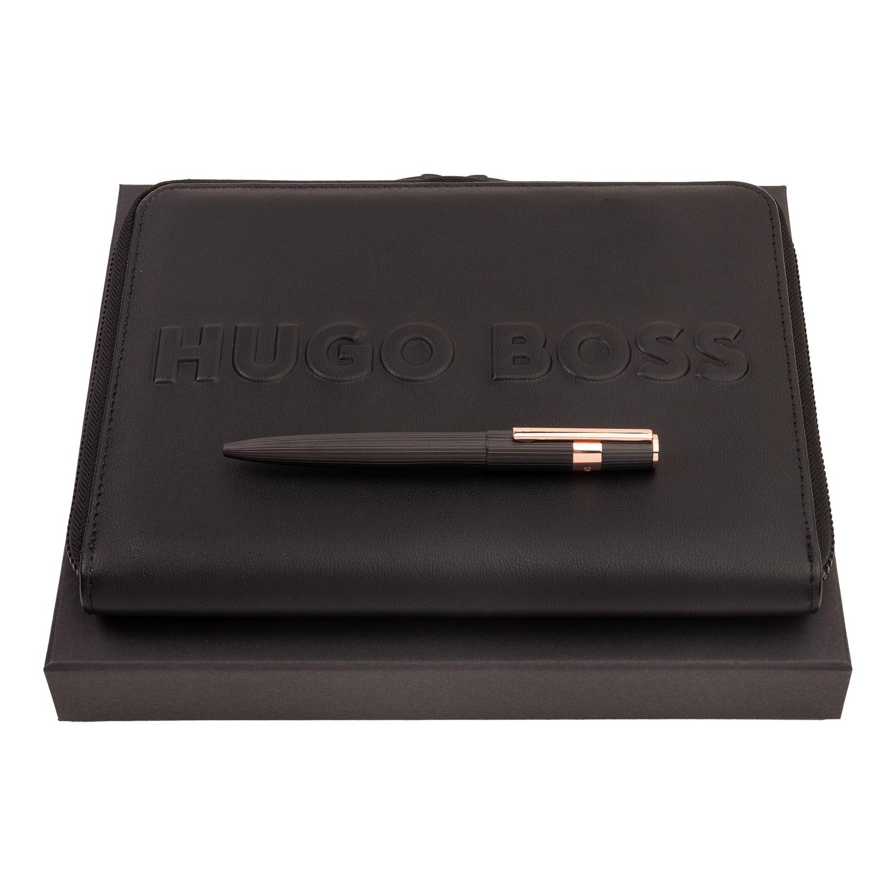 Hugo Boss Комплект папка Label, А5 и химикалка Gear Pinstripe, черни | JAR Computers Hugo Boss Комплект папка Label, А5 и химикалка Gear Pinstripe, черни