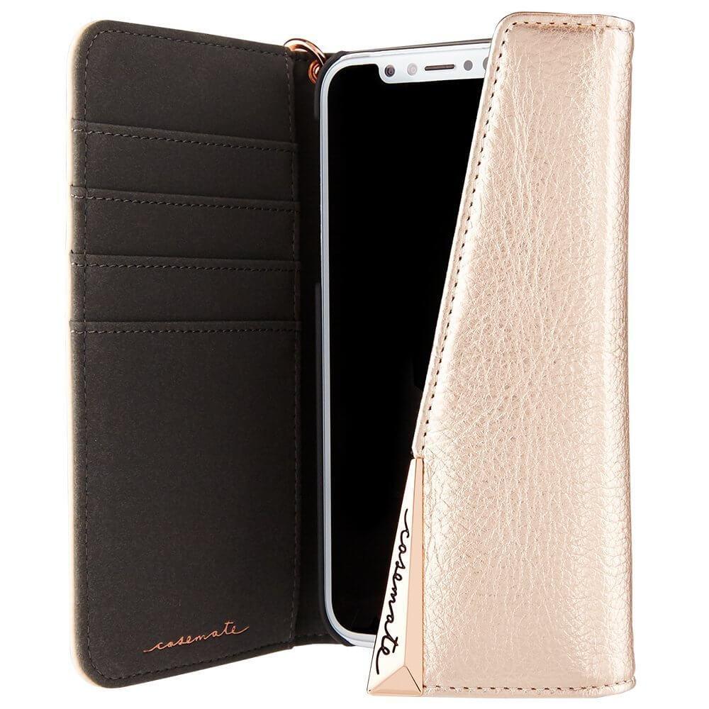 Кожен калъф (естествена кожа), тип портфейл за iPhone XS, iPhone X - CaseMate Wristlet Folio (розово злато) | JAR Computers Кожен калъф (естествена кожа), тип портфейл за iPhone XS, iPhone X - CaseMate Wristlet Folio (розово злато)
