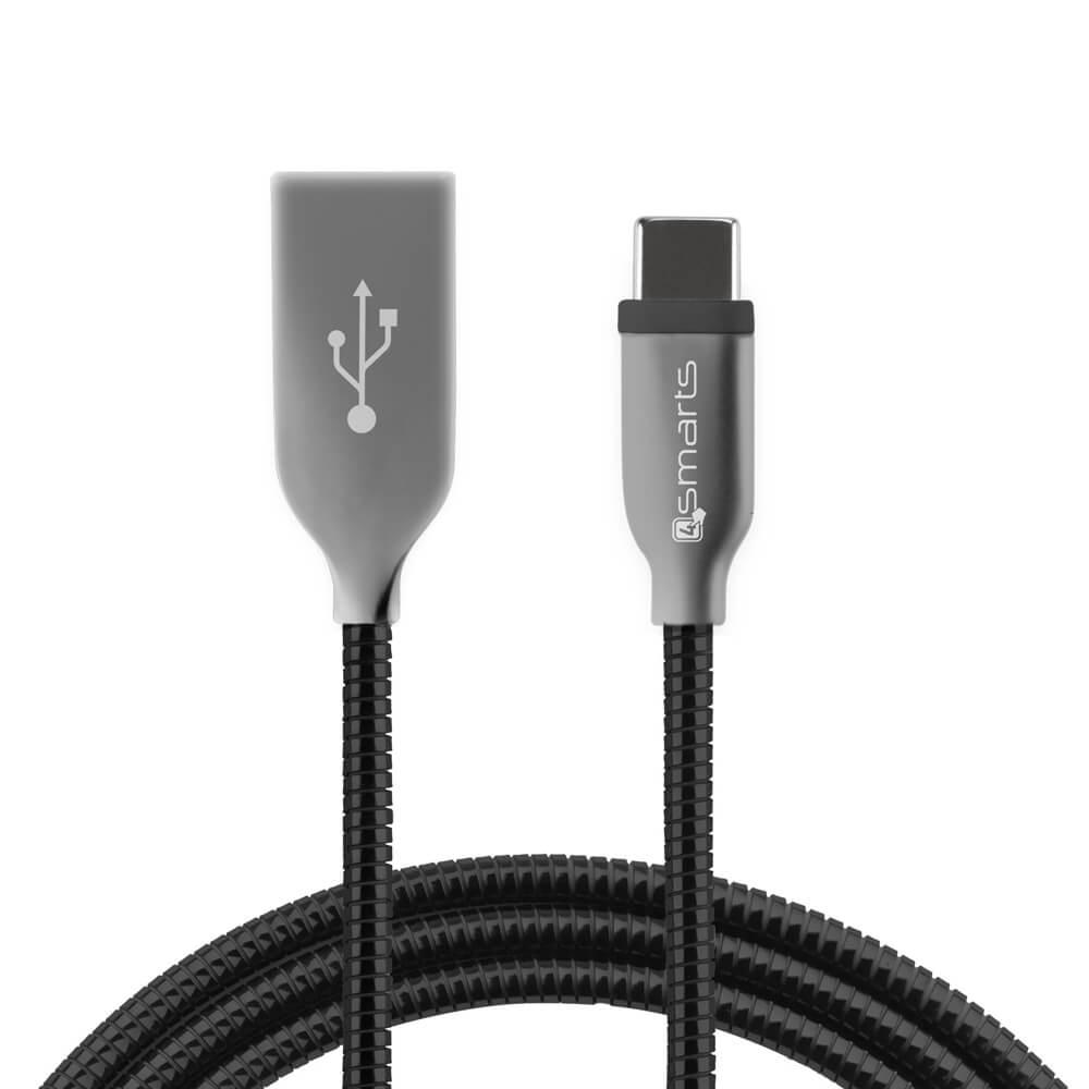 USB-C кабел с оплетка от неръждаема стомана (100 см) - 4smarts FerrumCord Type-C Stainless Steel Data Cable (черен) | JAR Computers USB-C кабел с оплетка от неръждаема стомана (100 см) - 4smarts FerrumCord Type-C Stainless Steel Data Cable (черен)