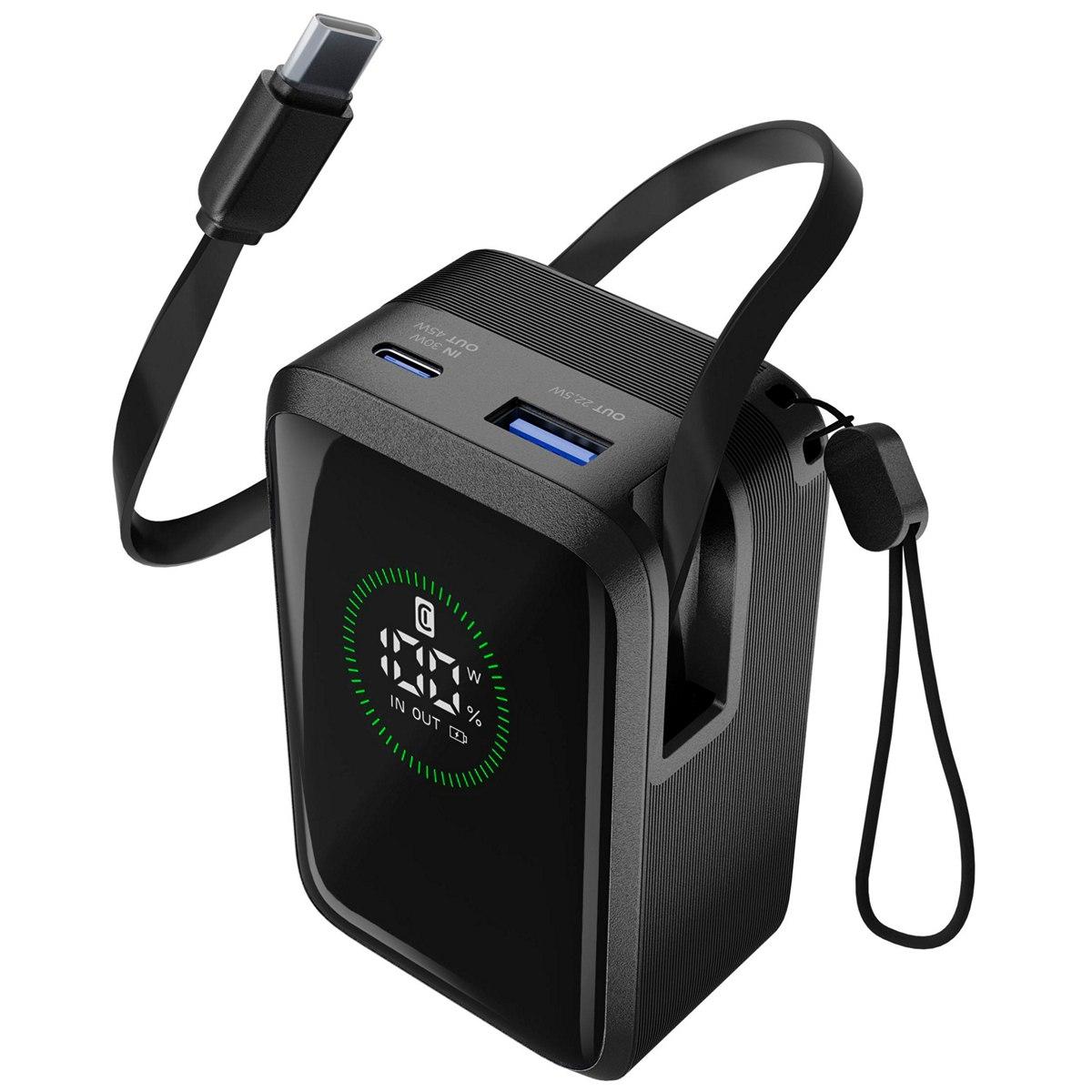 Външна батерия ROLLER 10000 mAh 45W, ролетен кабел, LED дисплей, черна