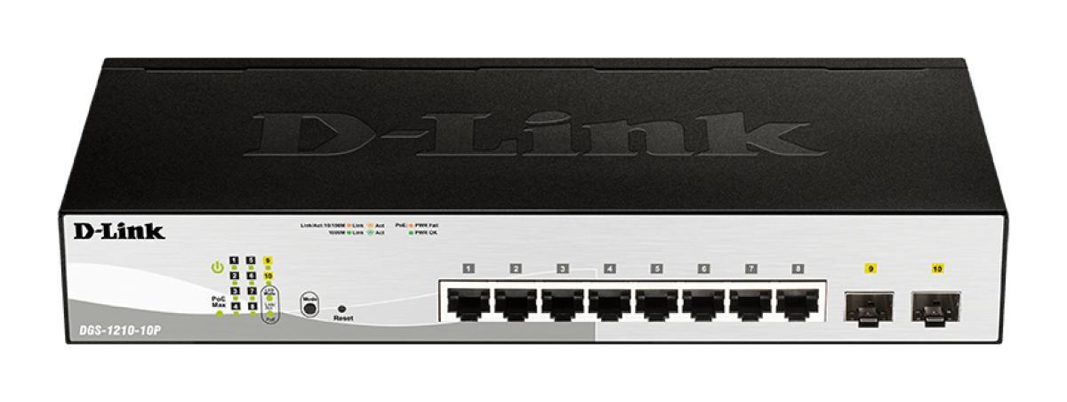 D-Link DGS-1210-10P Managed L2 Gigabit Ethernet (10/100/1000) Power over Ethernet (PoE) 1U Black | JAR Computers D-Link DGS-1210-10P Managed L2 Gigabit Ethernet (10/100/1000) Power over Ethernet (PoE) 1U Black
