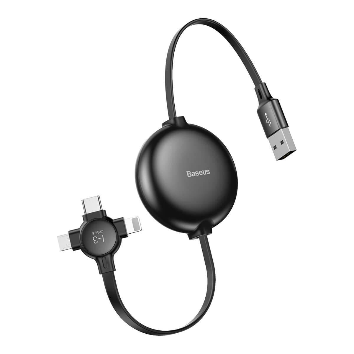 Качествен USB кабел с Lightning, microUSB и USB-C конектори - Baseus Little Octopus 3in1 Cable MicroUSB, USB-C and Lightning Connectors (черен) | JAR Computers Качествен USB кабел с Lightning, microUSB и USB-C конектори - Baseus Little Octopus 3in1 Cable MicroUSB, USB-C and Lightning Connectors (черен)
