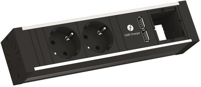 Модул за VENID с 2х Шуко, USB тип A+A и 1х празен модул, цвят Черен, Bachmann | JAR Computers Модул за VENID с 2х Шуко, USB тип A+A и 1х празен модул, цвят Черен, Bachmann