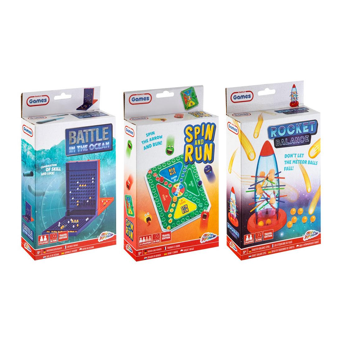 Moxy Игри за пътуване Spin & Run, Rocket Balance и Бойни кораби, 48 броя | JAR Computers Moxy Игри за пътуване Spin & Run, Rocket Balance и Бойни кораби, 48 броя