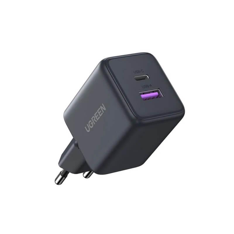 Захранване за ел. мрежа с USB-A и USB-C изходи с технология за бързо зареждане - Ugreen X516 GaN Fast Wall Charger 30W (сив) | JAR Computers Захранване за ел. мрежа с USB-A и USB-C изходи с технология за бързо зареждане - Ugreen X516 GaN Fast Wall Charger 30W (сив)