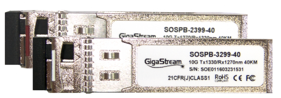 10G SFP+ МОДУЛИ КОМПЛЕКТ GigaStream BIDI-10G-SFP-40 A и B - 40km single-mode Transceiver with DDM