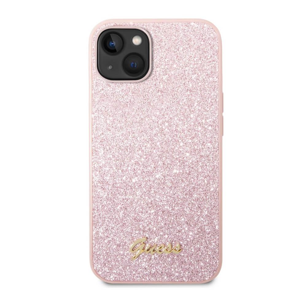 Хибриден удароустойчив кейс за iPhone 14 Plus - Guess Glitter Flakes Metal Logo Case (розов) | JAR Computers Хибриден удароустойчив кейс за iPhone 14 Plus - Guess Glitter Flakes Metal Logo Case (розов)