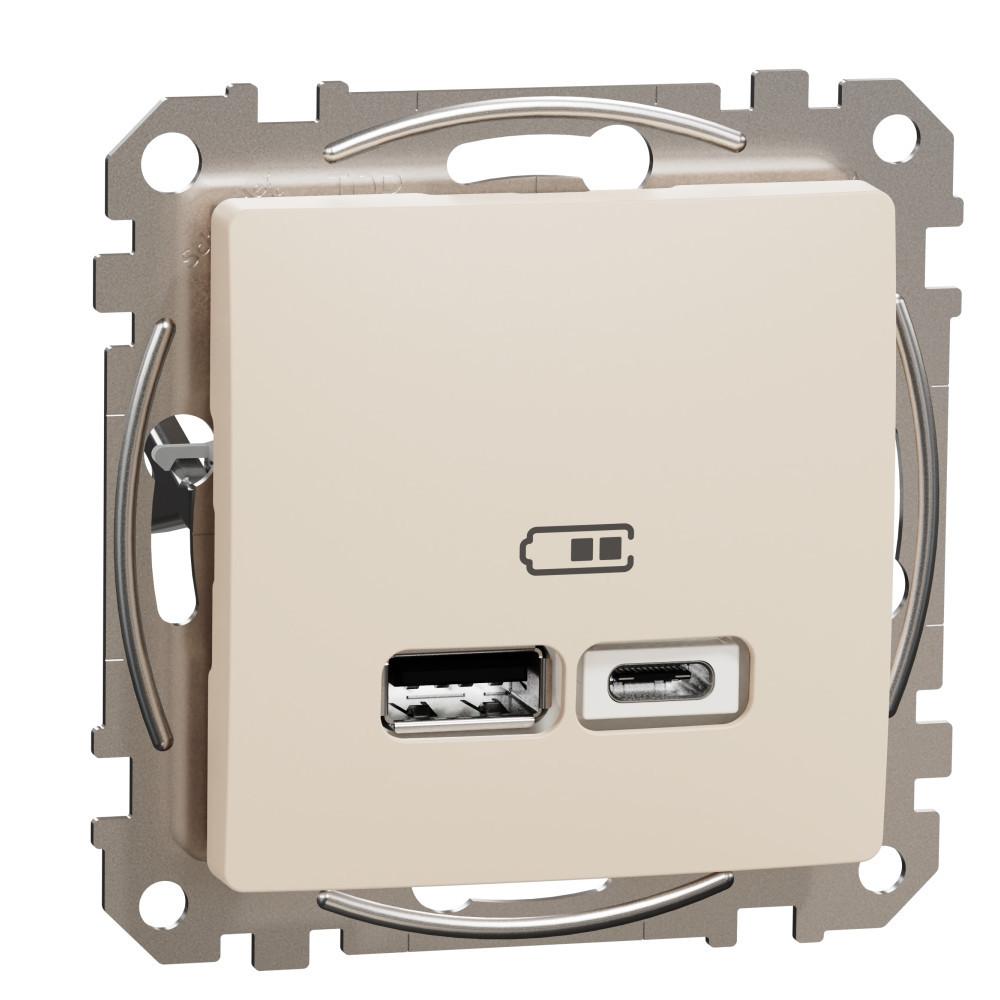 Розетка 2x USB тип A+C 2.4A 12W Крем - SCHNEIDER ELECTRIC Sedna Design SDD112402 | JAR Computers Розетка 2x USB тип A+C 2.4A 12W Крем - SCHNEIDER ELECTRIC Sedna Design SDD112402
