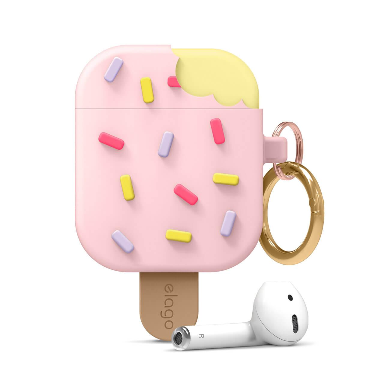 Силиконов калъф с карабинер за Apple Airpods и Apple Airpods 2 (розов) - Elago Airpods Ice Cream Design Silicone Case | JAR Computers Силиконов калъф с карабинер за Apple Airpods и Apple Airpods 2 (розов) - Elago Airpods Ice Cream Design Silicone Case