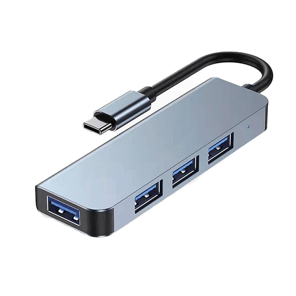USB хъб DeTech, 4 порта, USB-C към 3хUSB2.0, 1xUSB3.0, Сив - 17849