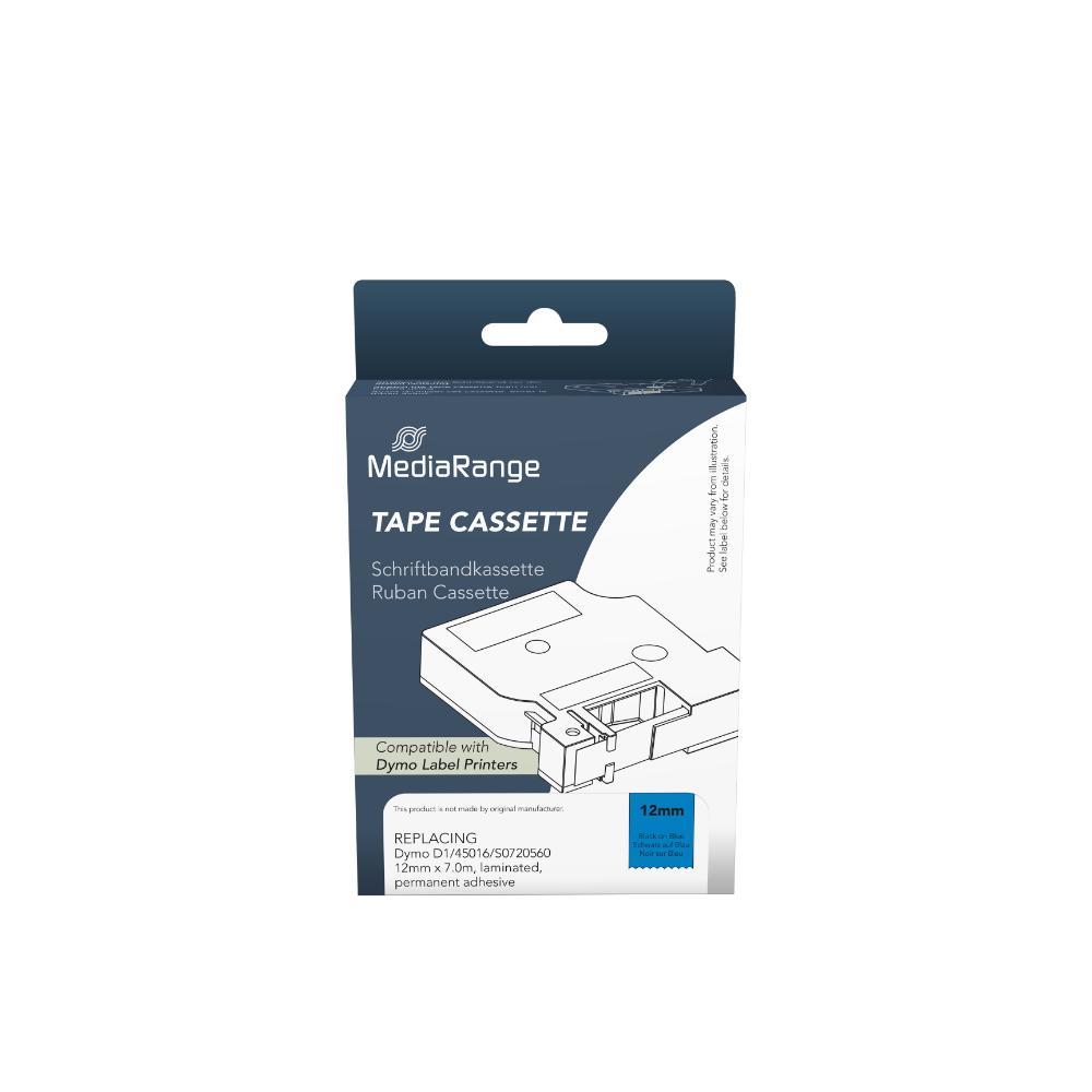 Ετικέτες Γενικής Χρήσης Mediarange (Dymo® D1/45016/S0720560) 12mm, 7m, Laminated and Permanent Adhesive, Black on Blue (MRDY45016)