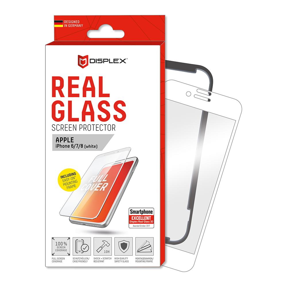 Калено стъклено защитно покритие за дисплея на iPhone 8, iPhone 7, iPhone 6S - Displex Real Glass 10H Protector 3D Full Cover (бял-прозрачен) | JAR Computers Калено стъклено защитно покритие за дисплея на iPhone 8, iPhone 7, iPhone 6S - Displex Real Glass 10H Protector 3D Full Cover (бял-прозрачен)