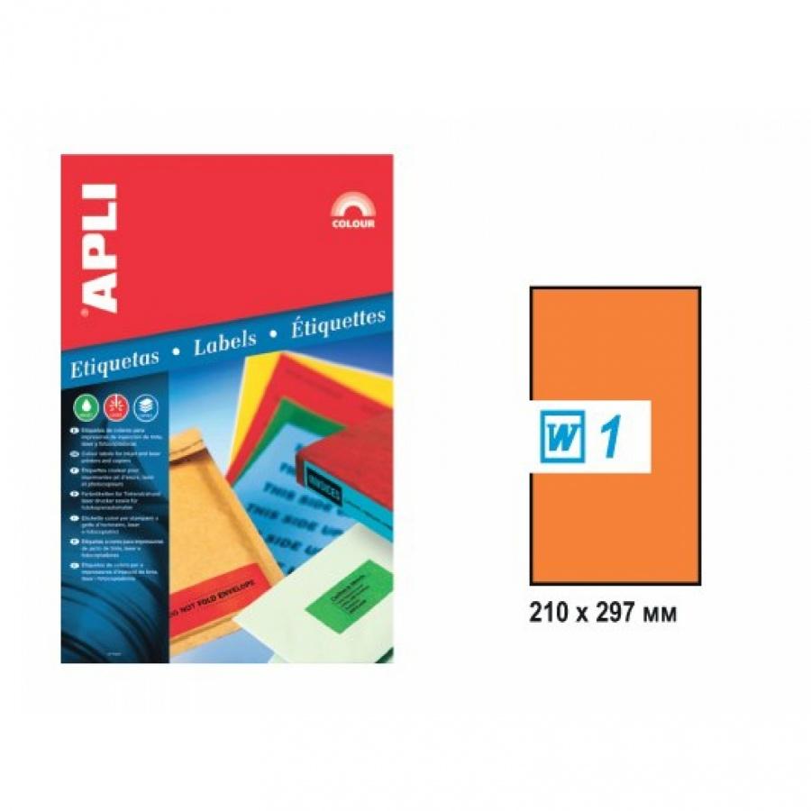 Самозалепващи етикети APLI Laser/Copier/Inkjet 2879 , оранж неон, А4, 210х297 мм, 1 бр./л., 20 л. | JAR Computers Самозалепващи етикети APLI Laser/Copier/Inkjet 2879 , оранж неон, А4, 210х297 мм, 1 бр./л., 20 л.