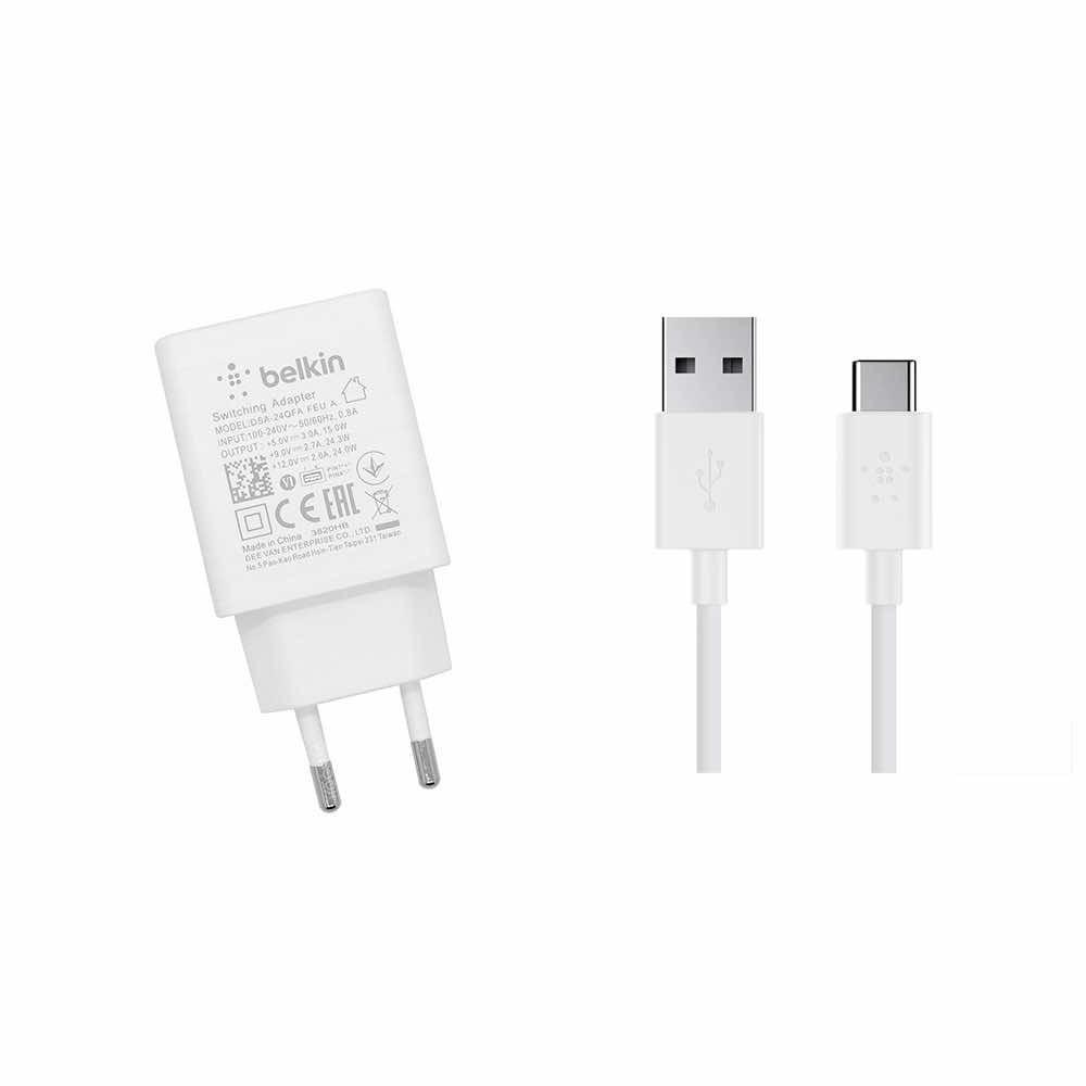 Захранване за ел. мрежа с USB-A изход и USB-C кабел (бял) - Belkin Wall Charger 24W and USB-C cable (bulk) | JAR Computers Захранване за ел. мрежа с USB-A изход и USB-C кабел (бял) - Belkin Wall Charger 24W and USB-C cable (bulk)