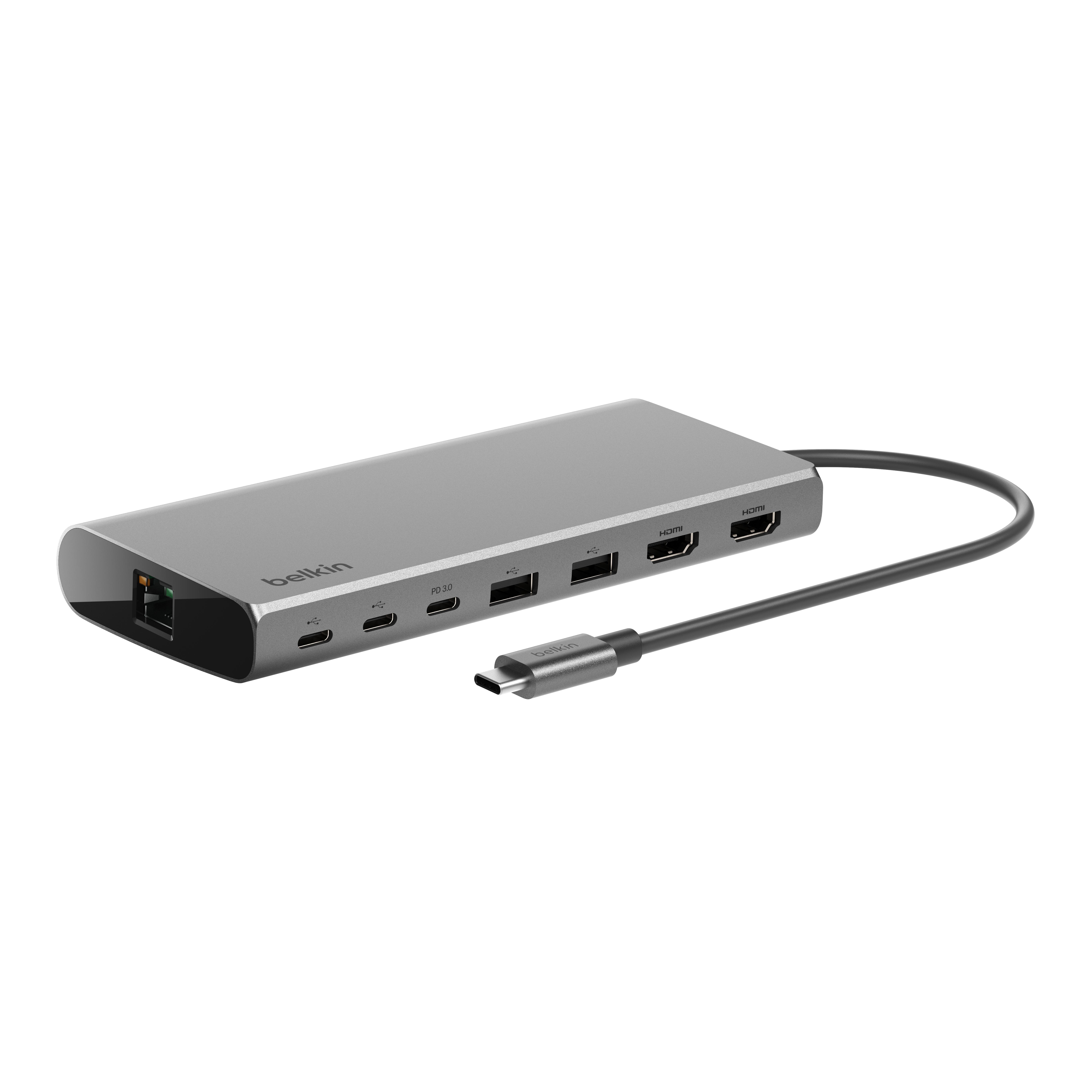 Belkin Connect Universal USB-C 8-in-1 Dual Display Core Hub - Silver | JAR Computers Belkin Connect Universal USB-C 8-in-1 Dual Display Core Hub - Silver
