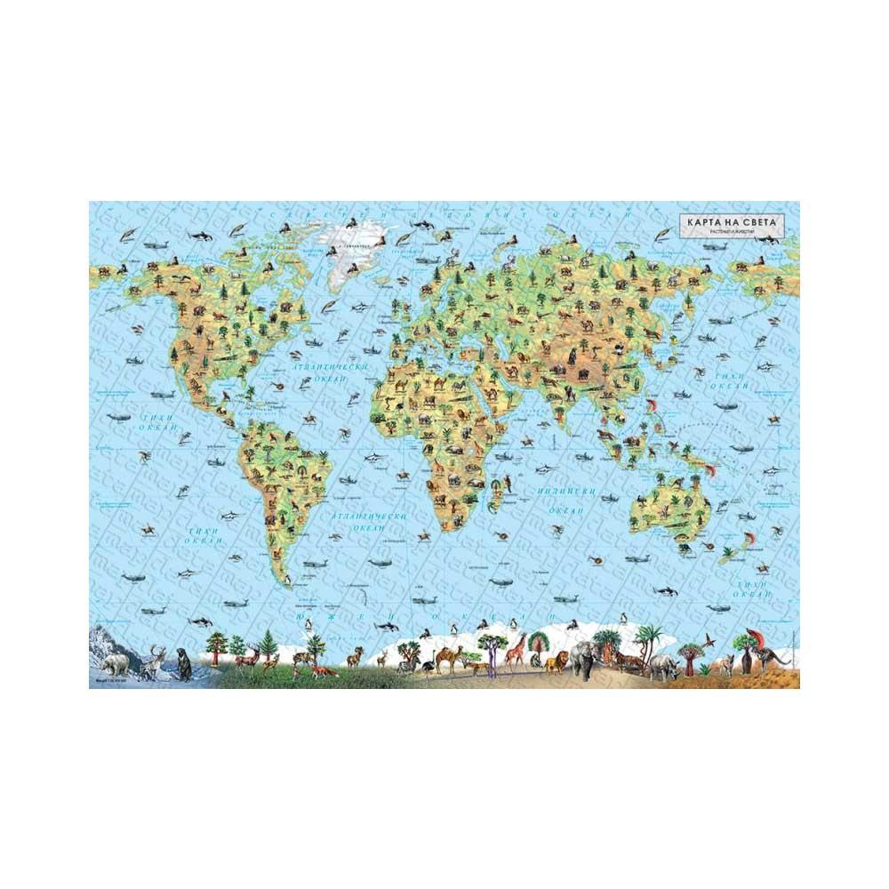 DataMap Стенна карта на растения и животни в България и света, двустранна, 100 x 70 cm | JAR Computers DataMap Стенна карта на растения и животни в България и света, двустранна, 100 x 70 cm