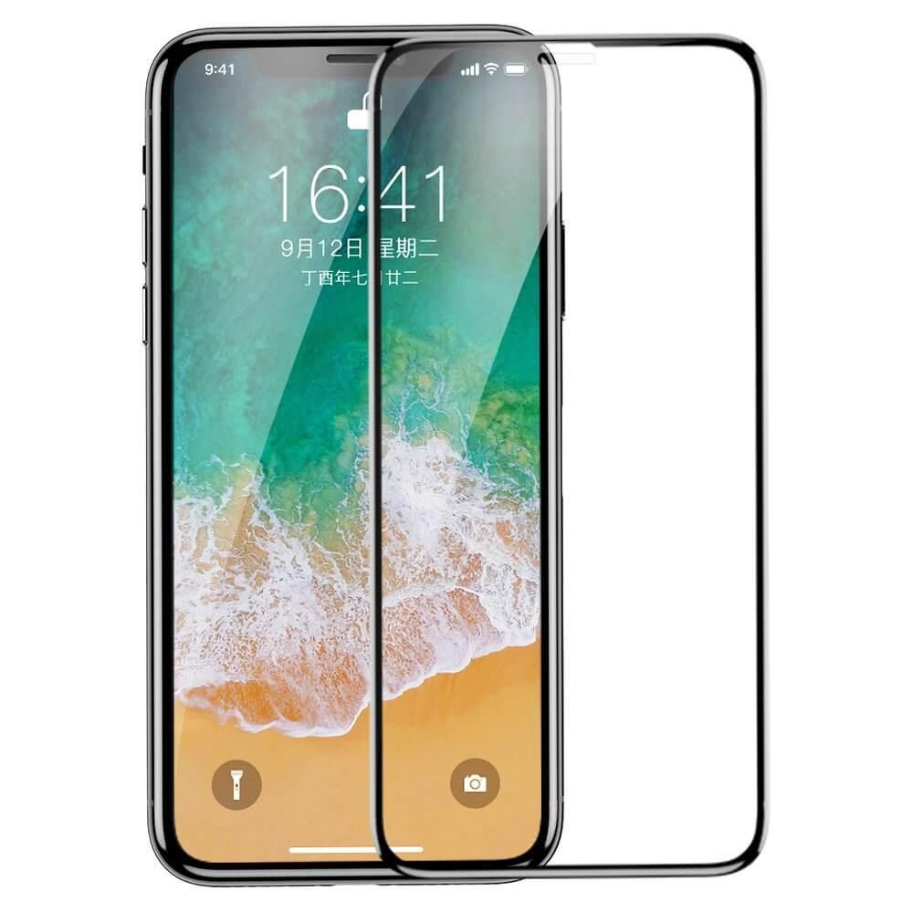 Калено стъклено защитно покритие за целия дисплей на iPhone 11 Pro, iPhone XS, iPhone X - Baseus Full Screen Tempered Glass (SGAPIPHX-KE01) (прозрачен-черен) | JAR Computers Калено стъклено защитно покритие за целия дисплей на iPhone 11 Pro, iPhone XS, iPhone X - Baseus Full Screen Tempered Glass (SGAPIPHX-KE01) (прозрачен-черен)