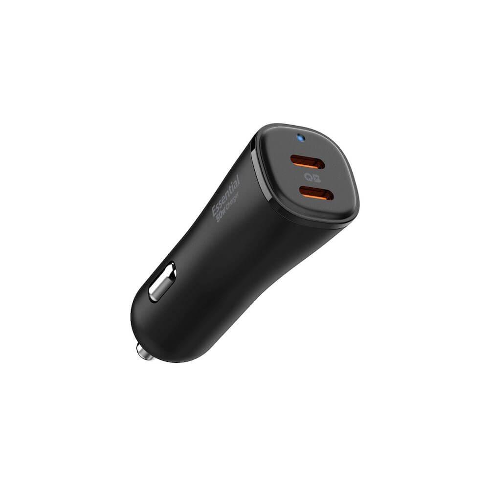 Spigen EV502 Essential Dual USB-C Car Charger 50W - зарядно за кола с 2xUSB-C изхода и технология за бързо зареждане (черен)