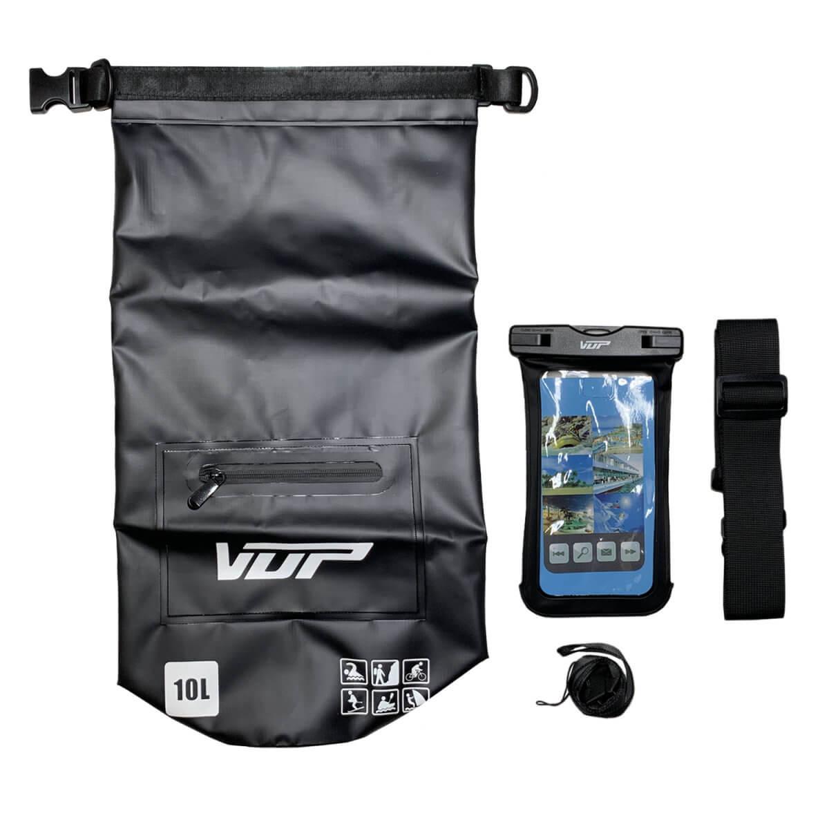 Водонепромокаема чанта с презрамка и водонепромокаем калъф за телефон - VUP Waterproof Dry Bag with Phone Case IPX8 10L (черен) | JAR Computers Водонепромокаема чанта с презрамка и водонепромокаем калъф за телефон - VUP Waterproof Dry Bag with Phone Case IPX8 10L (черен)