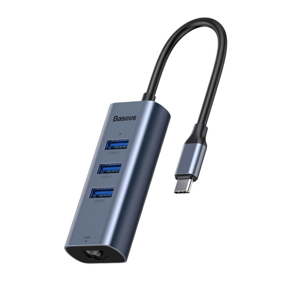 Baseus Enjoyment USB-C Hub (CAHUB-M0G) - USB-C хъб с три USB порта и RJ-45 Gigabit Ethernet порт за мобилни устройства с USB-C (тъмносив) | JAR Computers Baseus Enjoyment USB-C Hub (CAHUB-M0G) - USB-C хъб с три USB порта и RJ-45 Gigabit Ethernet порт за мобилни устройства с USB-C (тъмносив)