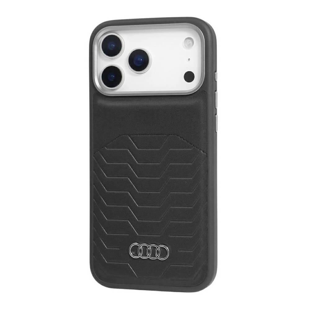 Дизайнерски кожен кейс с MagSafe за iPhone 17 Pro - Audi GT Synthetic Leather MagSafe Case (черен) | JAR Computers Дизайнерски кожен кейс с MagSafe за iPhone 17 Pro - Audi GT Synthetic Leather MagSafe Case (черен)